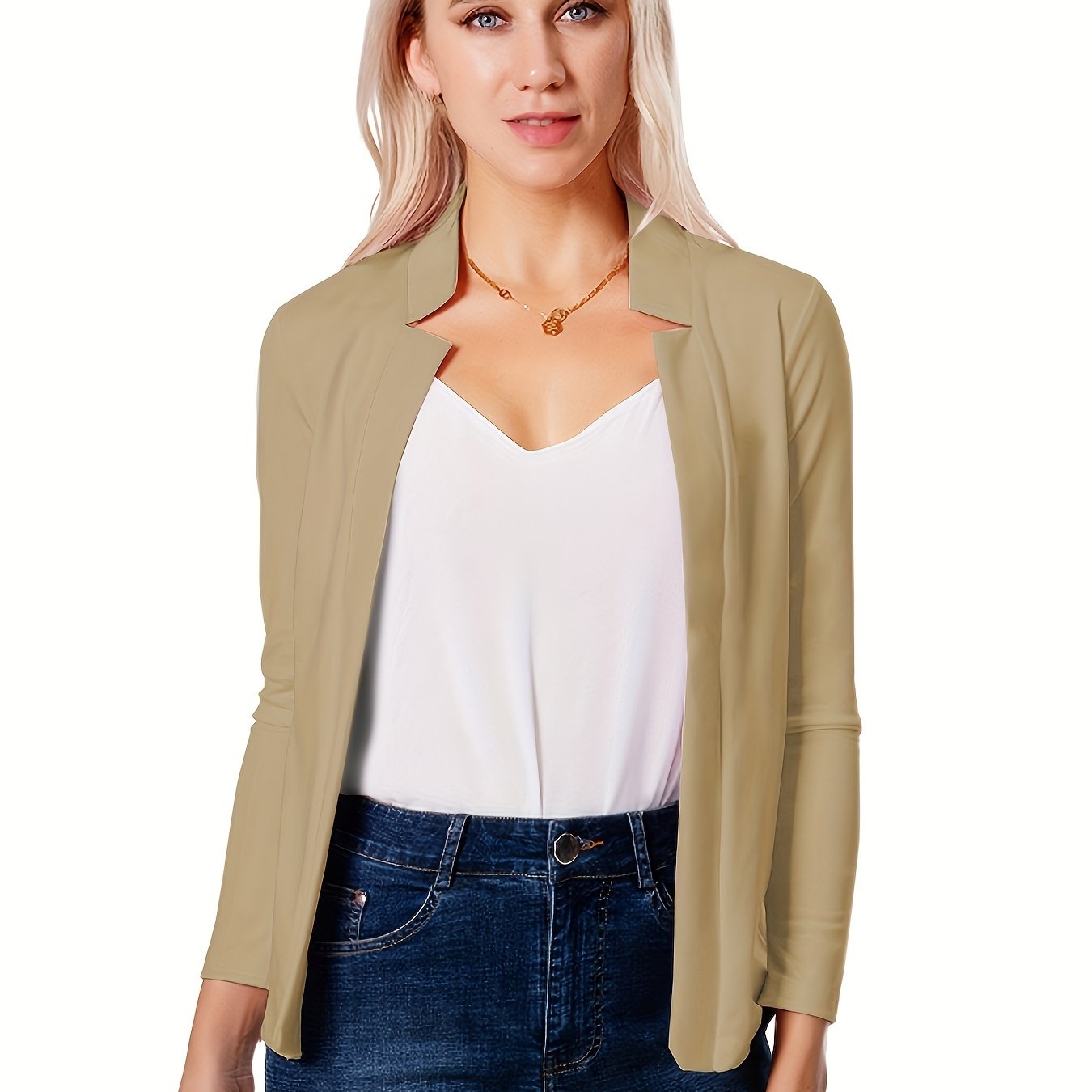 「lovevop」Solid Split Open Front Blazer, Elegant Long Sleeve Blazer, Elegant & Stylish Tops For Office & Work, Women's Clothing