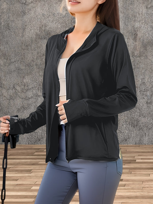 Trendy And Casual Women's Summer Sun Protection Jacket With A Light And Thin Material, Featuring UV Protection, Zipper, And A Hat, Perfect For Outdoor Activities