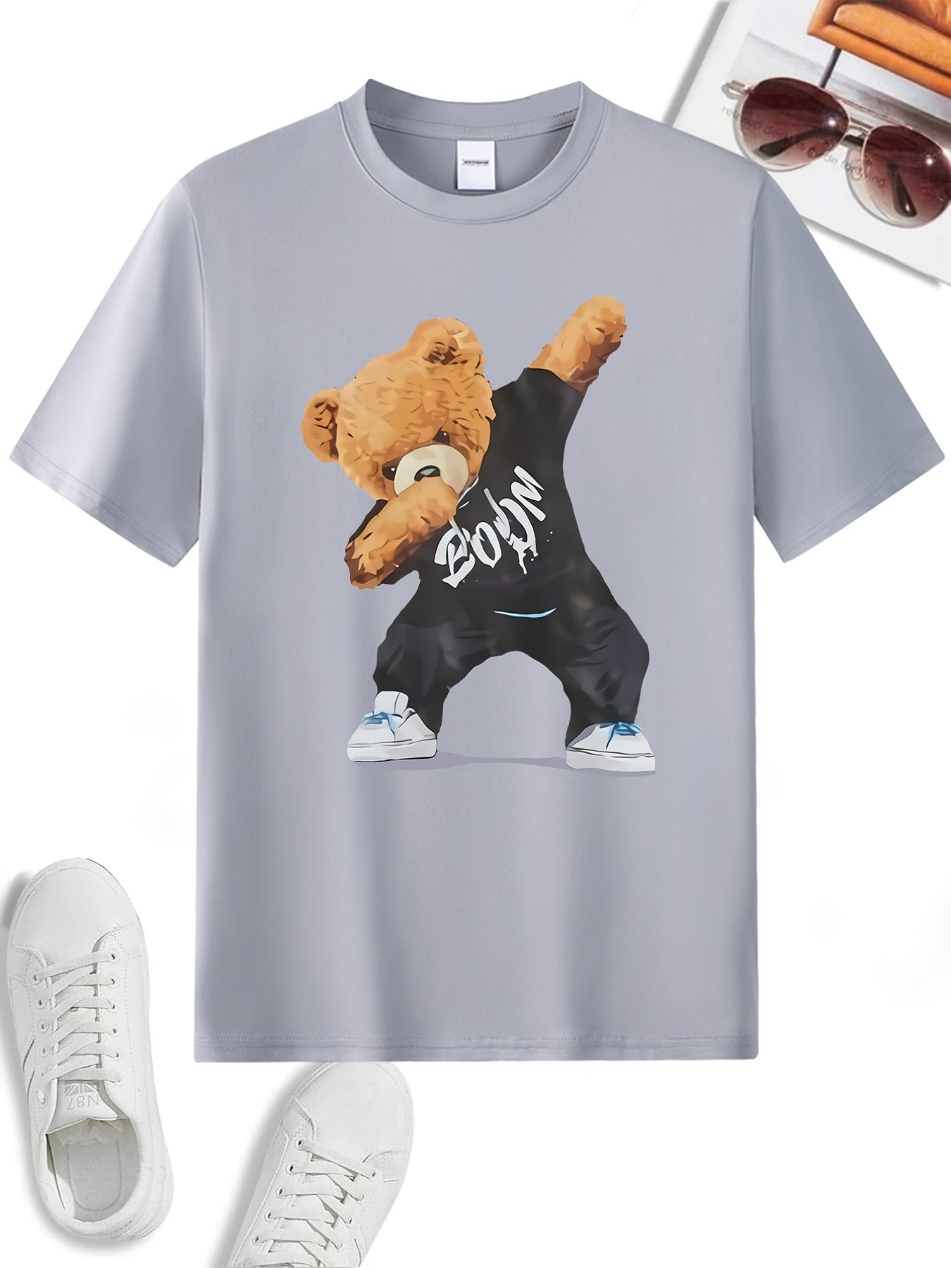 「lovevop」Men's Teddy Bear Dab Trendy Casual Round Neck Short Sleeve T-shirt For Spring And Summer