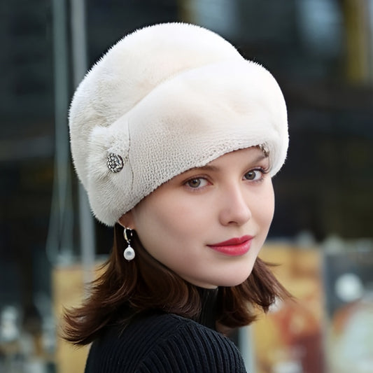 1Pc Cozy Faux Fur Beanie - Women's Warm Winter Hat for Thick Warm Ears, Snow Cap, Windproof, Soft, and Stylish - Perfect for Cold Weather Outdoor Activities