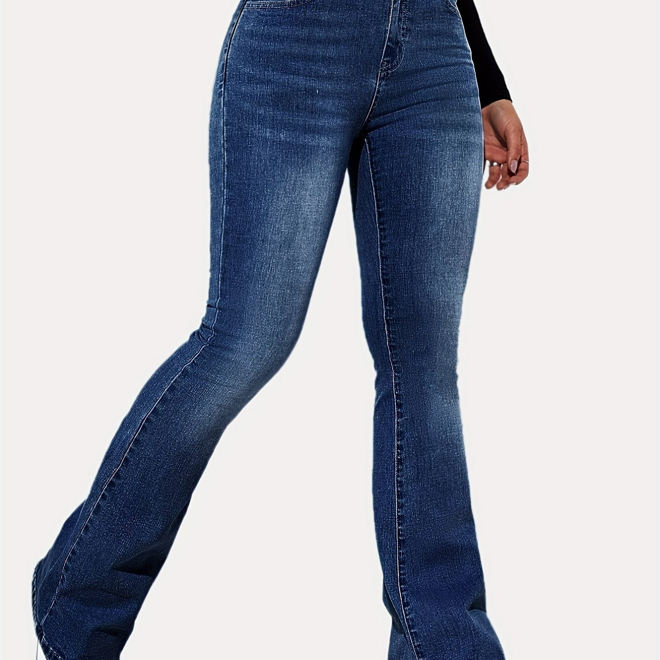 「lovevop」Curvy Stretchy Bootcut Flare Denim Jeans, High Waist Stretch Fitted Skinny Flare Jeans, Women's Denim Jeans & Clothing