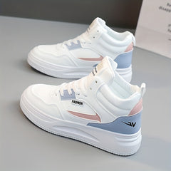 「lovevop」Women's Colorblock Skate Shoes, Platform High-top Lace Up Sneakers, Breathable Sports Shoes