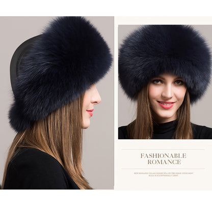 Winter Real Fox Fur Hats For Women Winter Stylish Russian Thick Warm Beanie woman Hat Natural Fluffy Fur Caps With Tail