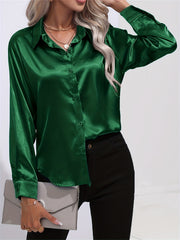 「lovevop」Solid Smoothly Shirt, Elegant Button Front Turn Down Collar Long Sleeve Shirt, Women's Clothing