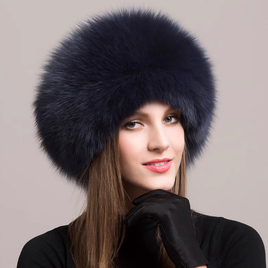Winter Real Fox Fur Hats For Women Winter Stylish Russian Thick Warm Beanie woman Hat Natural Fluffy Fur Caps With Tail
