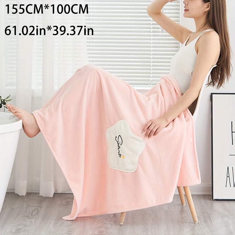 1pc Plush Quick-Drying Spa Bathrobe with Pocket - Bath Towels for Women with Thick Straps, Absorbent, Comfortable, Soft Wrap Towel for Home, Bathroom, Sauna, and Daily Use - Luxurious Bathroom Accessories for Relaxation