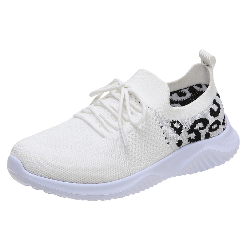 「lovevop」Women's Casual Sneakers, Flying Woven Leopard Pattern Breathable Lace-up Running Shoes, Women's Footwear