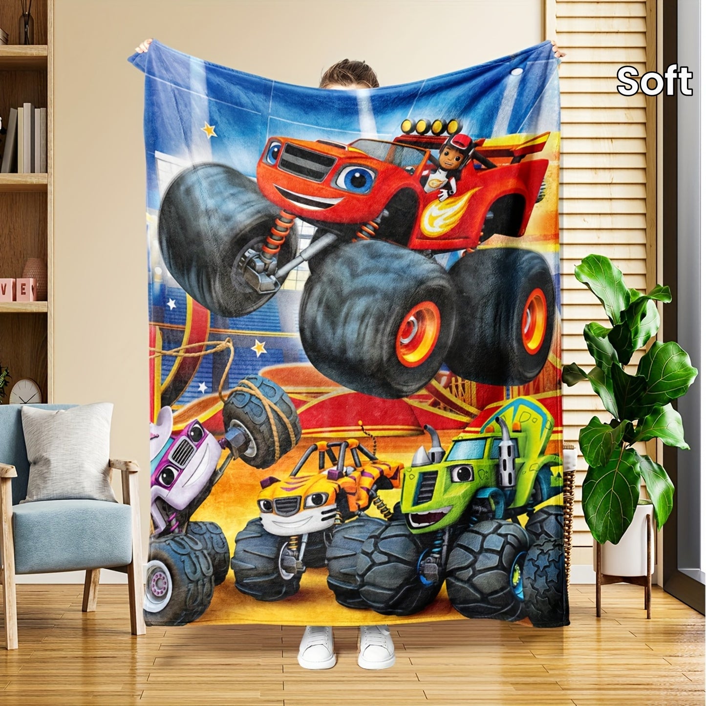 1pc Cozy Cartoon Truck Flannel Throw Blanket - Soft, Warm, and Plush for Ultimate Comfort - Perfect for Couch, Bed, Sofa, Car, Office, Camping, and Traveling, Suitable for All Seasons, Great Gift Idea