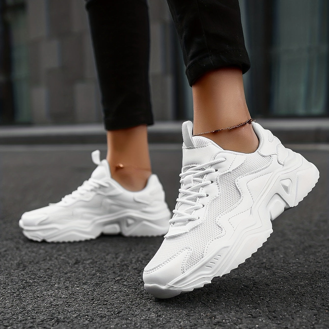 「lovevop」Women's White Breathable Mesh Sneakers, Comfortable Low Top Lace Up Shoes, Women's Casual Walking Shoes