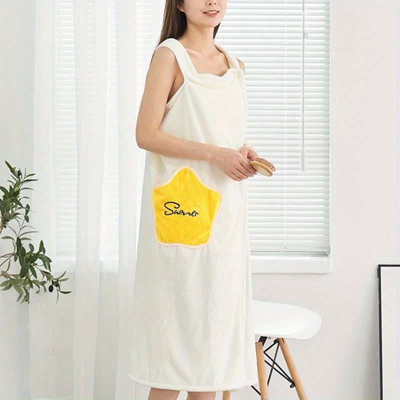 1pc Plush Quick-Drying Spa Bathrobe with Pocket - Bath Towels for Women with Thick Straps, Absorbent, Comfortable, Soft Wrap Towel for Home, Bathroom, Sauna, and Daily Use - Luxurious Bathroom Accessories for Relaxation