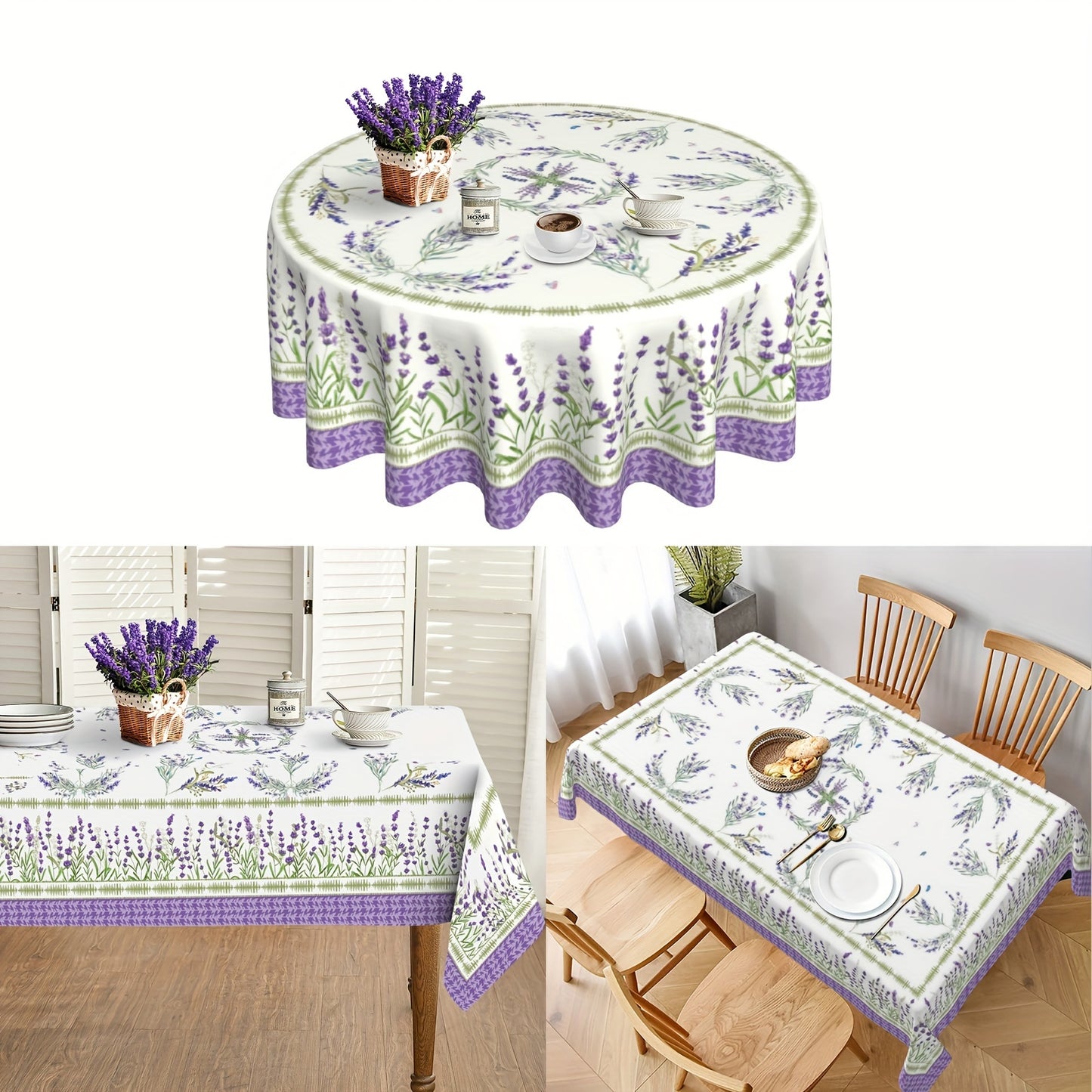 1pc Romantic Lilac Field Tablecloth - Spring/Summer Decor - Stain/Wrinkle-Free, Ideal for Home, Kitchen, Dining, Parties, & Gifts