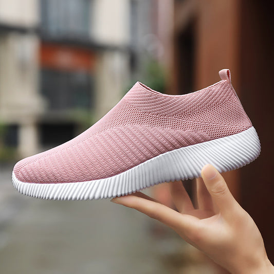 「lovevop」Women's Knitted Socks Sneakers, Breathable Slip-on Flats Shoes, Solid Color Soft Sole Walking Shoes