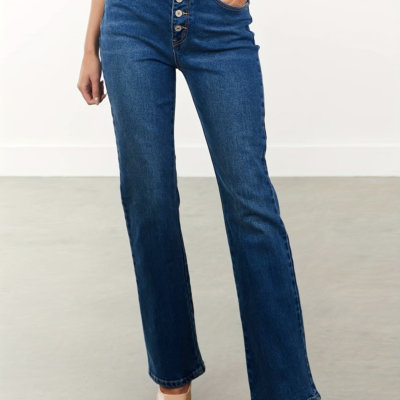 「lovevop」Single-breasted Mid Rise Bootcut Jeans, Whiskering High Strech Bell Bottoms Denim Pants, Elegant Pants For Every Day, Women's Denim Jeans & Clothing