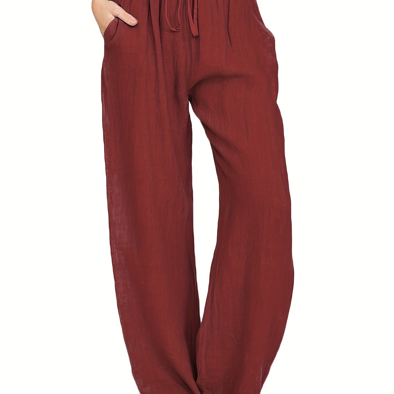 「lovevop」Drawstring Wide Leg Pants, Solid Loose Palazzo Pants, Casual Every Day Pants, Women's Clothing