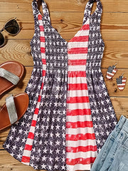 「lovevop」American Flag Print Vest, Casual Shirred Sleeveless Pleated V Neck Independence Day Vest, Women's Clothing