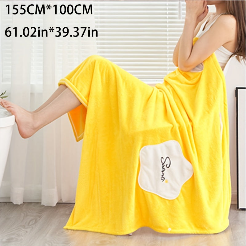 1pc Plush Quick-Drying Spa Bathrobe with Pocket - Bath Towels for Women with Thick Straps, Absorbent, Comfortable, Soft Wrap Towel for Home, Bathroom, Sauna, and Daily Use - Luxurious Bathroom Accessories for Relaxation
