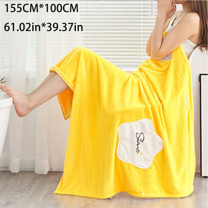 1pc Plush Quick-Drying Spa Bathrobe with Pocket - Bath Towels for Women with Thick Straps, Absorbent, Comfortable, Soft Wrap Towel for Home, Bathroom, Sauna, and Daily Use - Luxurious Bathroom Accessories for Relaxation