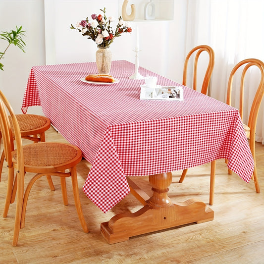 1PS Red & White Grid Tablecloth - Stylish, Durable Polyester-cotton Rectangular Cover - Perfect for Festive Events, Weddings, Birthdays, Holidays & Valentines Day - Adds Cozy Elegance to Coffee Tables & Bedside Cabinets