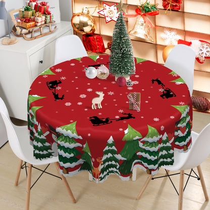 1pc Round Merry Christmas Tablecloth - Waterproof Stain Wrinkle Free Circle Tablecover for Indoor Outdoor Home Kitchen Dining Party Decoration - Farmhouse Reindeer Snowflakes Christmas Decor