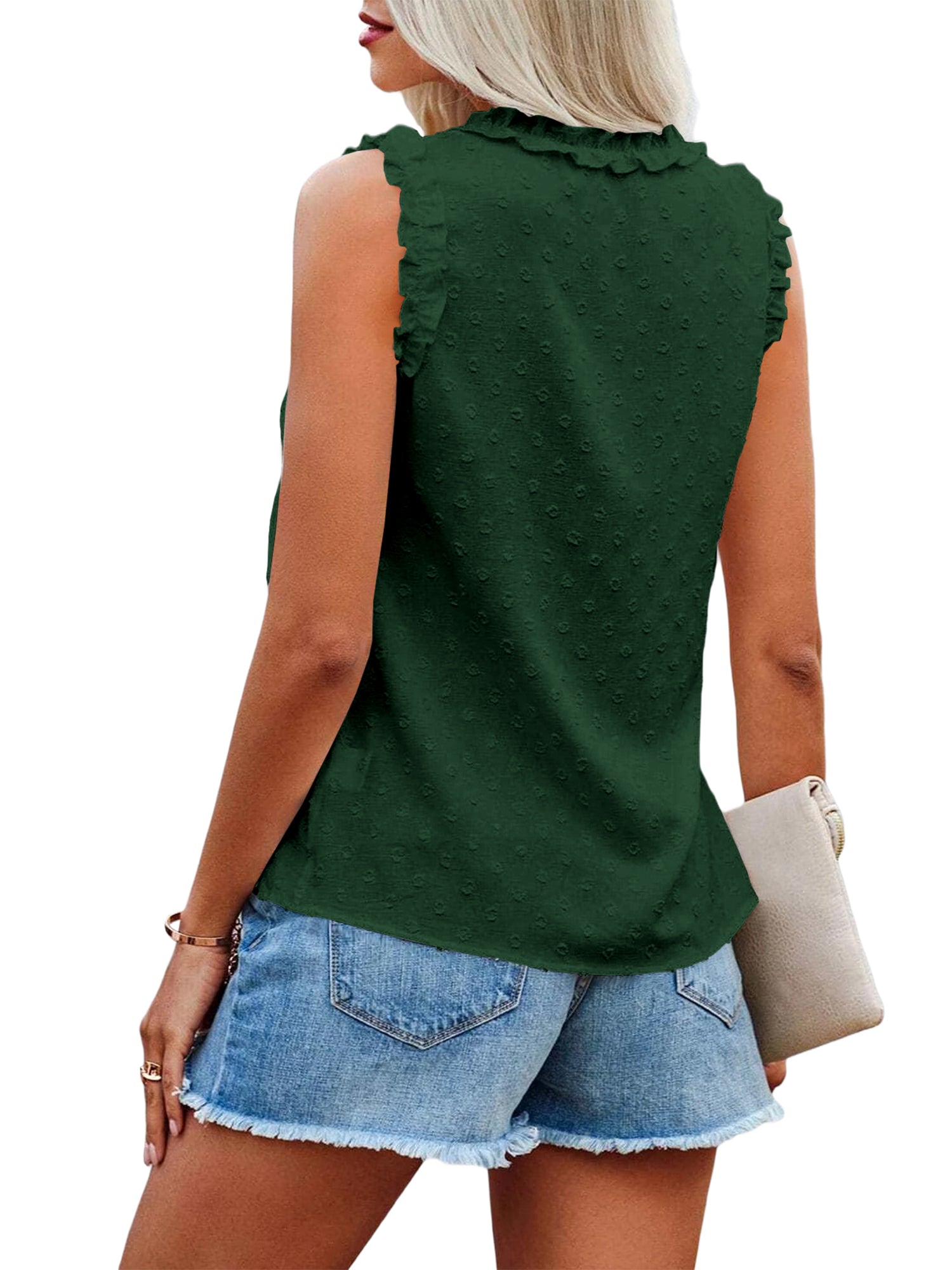 「lovevop」Women's Tank Top Summer Fashion Dot Sleeveless Business Chiffon Ruffle V Neck Casual Cami Top