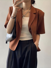 「lovevop」Solid Color Short Sleeve Blazer, Elegant Button Front Blazer For Office & Work, Women's Clothing