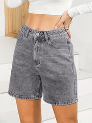 「lovevop」Washed Water Ripple Embossed Shorts, Slash Pockets Causal Vintage Denim Pants, Women's Denim Jeans & Clothing