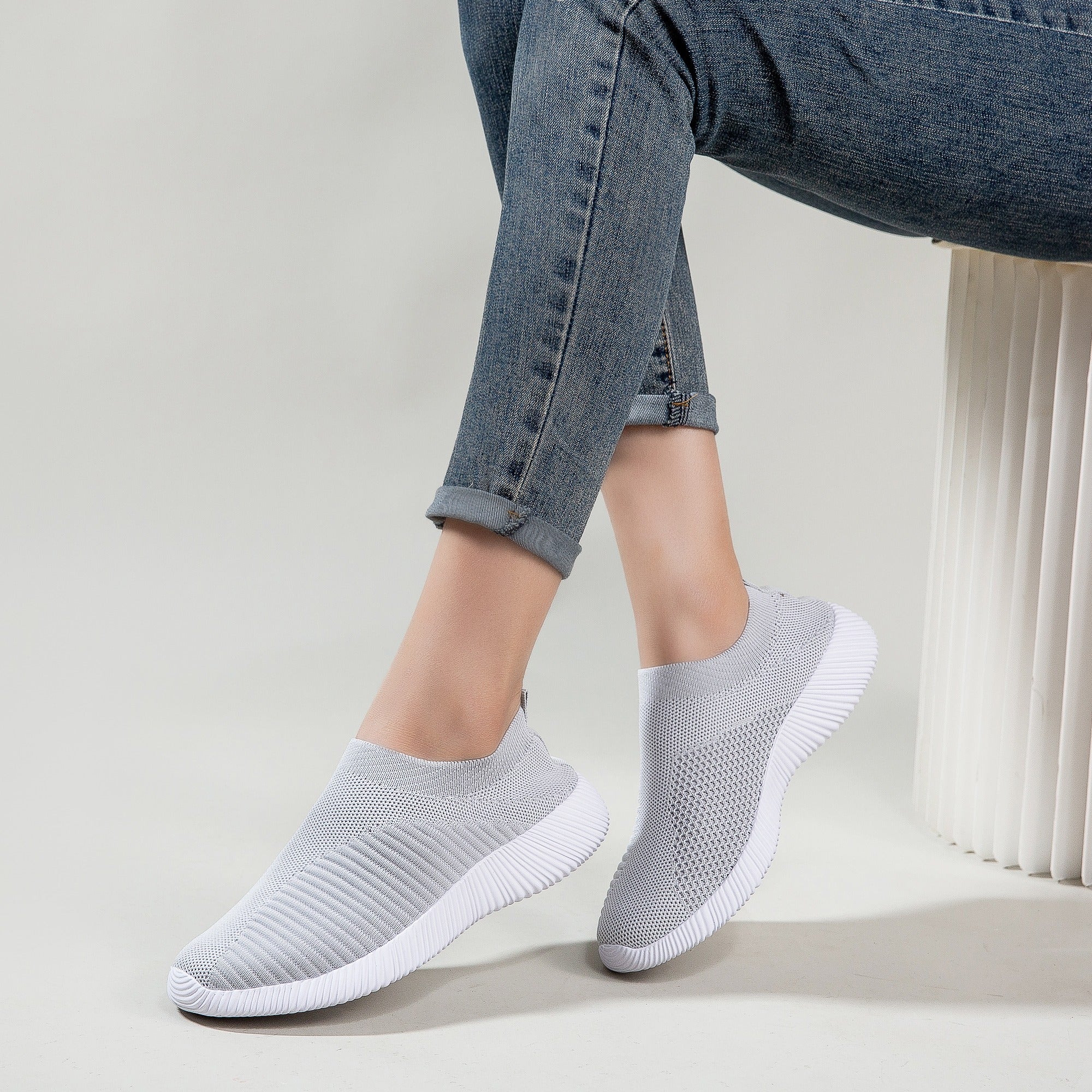 「lovevop」Women's Solid Color Casual Shoes, Lightweight Breathable Slip On Socks Shoes, Low Top Sneakers