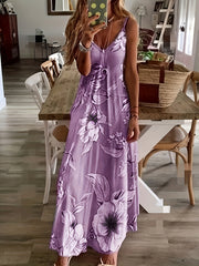 「lovevop」Floral  Spaghetti Strap Long Dress, Loose Sleeveless V-neck Summer Dresses, Women's Clothing