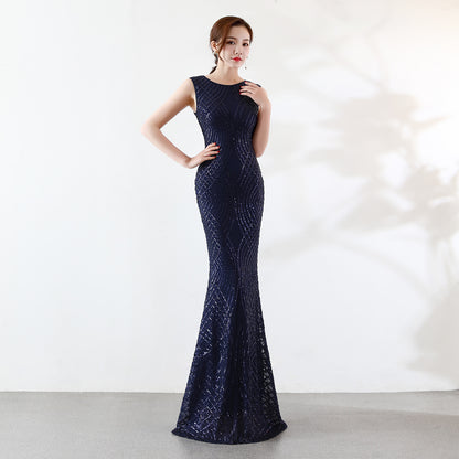 1587 #dress skirt women's new dignified atmosphere banquet slim and thin fishtail host evening dress long