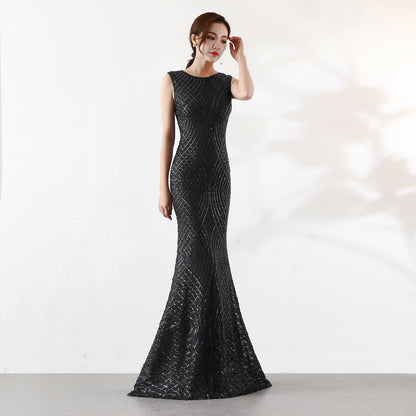 1587 #dress skirt women's new dignified atmosphere banquet slim and thin fishtail host evening dress long