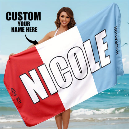 Custom Name Beach Towel - Personalized Polyester Bath & Pool Towel, Perfect for Vacation Gifts & Holiday Presents