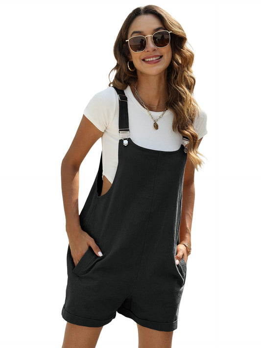 「lovevop」Solid Cami Jumpsuit, Casual Sleeveless Comfy Short Length Jumpsuit With Pockets, Women's Clothing
