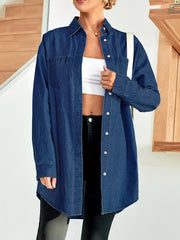Lovevop-Loose Fit Denim Jackets, Long Sleeve Casual Single Breasted Button Raw Hem Denim Coats, Women's Denim Clothing