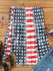Strapless Bandeau Tank Women American Flag Smocked Off Shoulder Tube Tops Summer Casual Loose Holiday Vest Shirts Blouse 2023