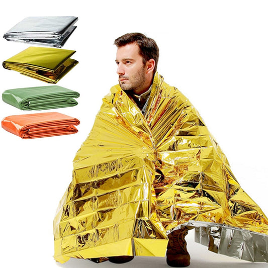 「lovevop」Emergency Thermal Poncho Blanket Lightweight Folding Water Resistant Windproof Sunshade Reusable Portable Camping Mat Pad Cover