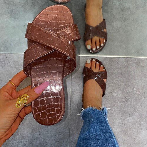 Back To School lovevop  Women Cross Slippers Summer Women's Casual Slides Female Beach Shoes Female Open Toe Solid Footwear Ladies Comfort Flat Big Size