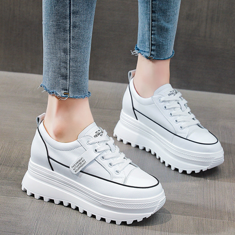 lovevop 7Cm Women Casual Shoes Genuine Leather Platform Wedge Women Fashion Sneakers Chunky Shoes Za Bling Bling Spring Autumn