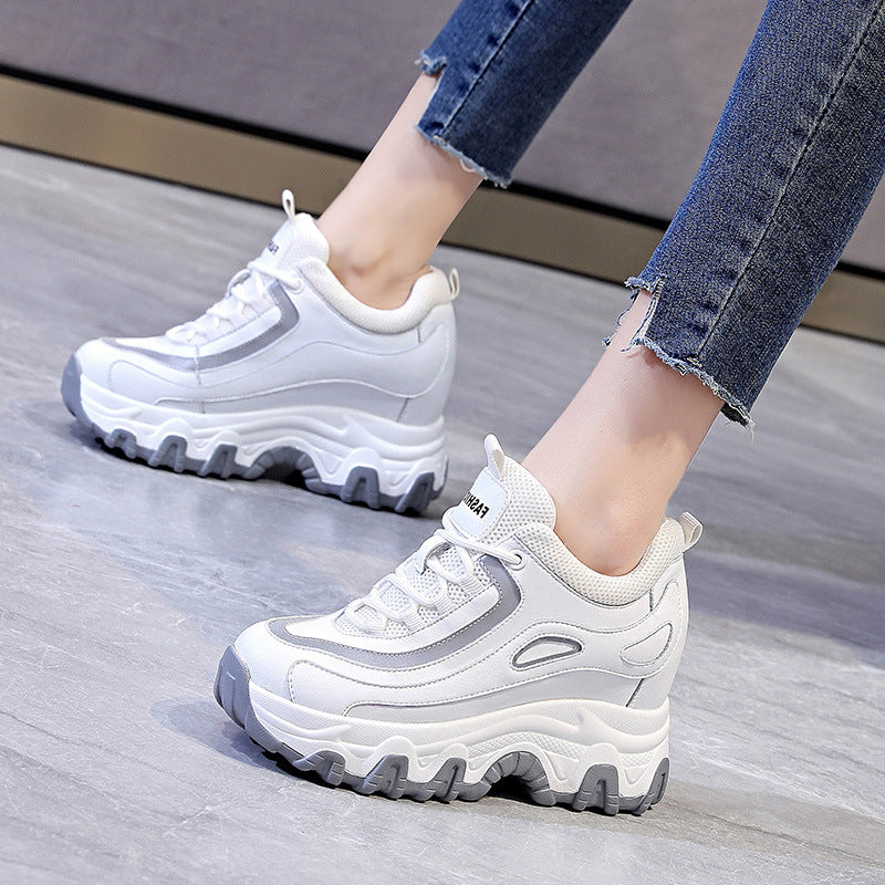 lovevop  9Cm Genuine Leather Platform Wedge Hidden Heel Women Casual Shoes Chunky Sneakers Za Ins Fashion Winter Warm Sneakers Boot