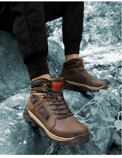 lovevop Back to college Men Boots Outdoor Hiking Shoes Leather Casual Non-Slip Sneakers Outdoor Adventure Hunting Safety Boots New Men Shoes Large Size