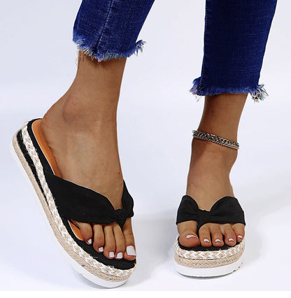 Back  To School Outfit  lovevop  Women Platform Flat Slippers Flip Flops Female Hemp Casual Summer Beach Slides Ladies Fashion Comfort Footwear Plus Size