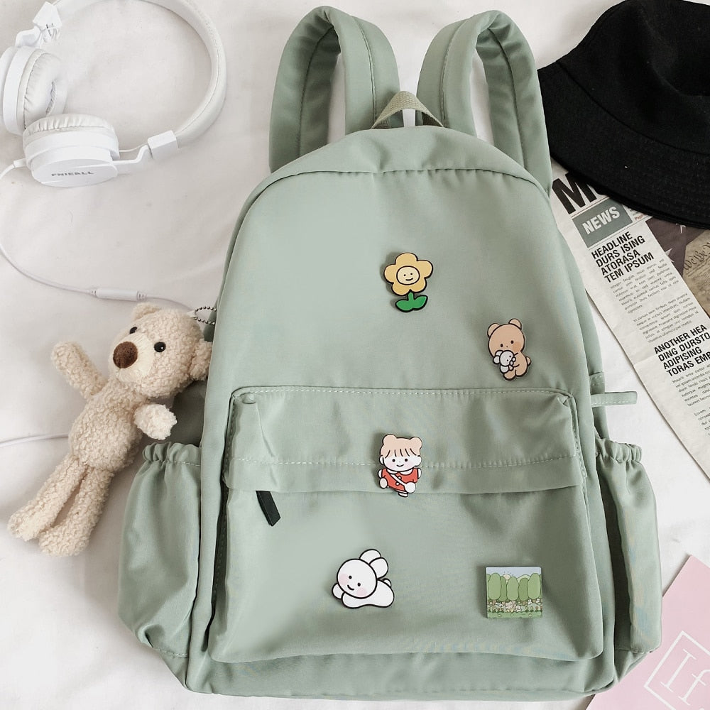 Back to college Women Nylon Cute Backpack Bear Female Student College School Bag Badge Girl Doll Backpack Kawaii Book Ladies Fashion Bags Trendy