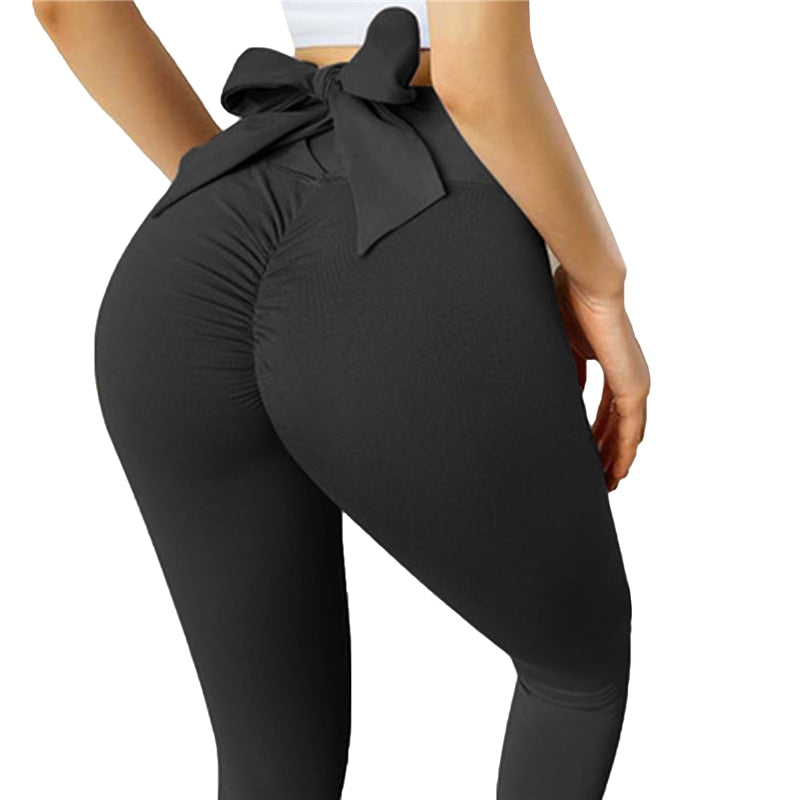 Back to school outfit lovevop  Women Bow Workout Fitness Gym Yoga Leggings Solid Mesh High Waist Athletic Tights Pants Running Sports Wear Leggings