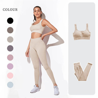 lovevop Women's Sportswear Yoga Set Workout Clothes Athletic Wear Sports Gym Legging Seamless Fitness Bra Crop Top Long Sleeve Yoga Suit