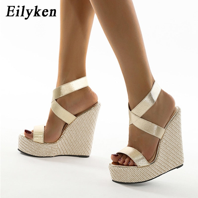 lovevop  Super High Peep Toe Gladiator Wedges Sandals Cover Heel Platform Ladies Sandals Fashion Summer Women Shoes size 35-42