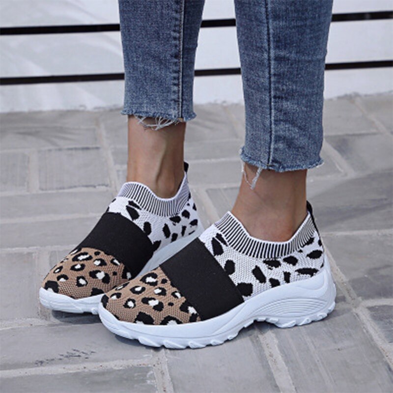 Back To School lovevop  Women Mesh Breathable Sneakers Woman Leopard Vulcanized  Ladies Tennis Shoes Women's Casual Flats Female Loafers Plus Size