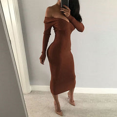 lovevop  Spring Autumn   Deep V-Neck Casual Knitted Dress Women Fashion Long Sleeve Sweater Dresses   Package Hip Long Dress