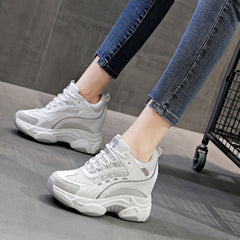 lovevop   Platform Wedge Sneakers Chunky Shoes 9Cm Hidden Heel Za Fashion Genuine Leather Comfy Breathable Vulcanized Shoes