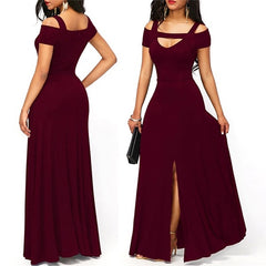 Back to school lovevop    Women's Dresses Casual Long Maxi Evening Party Beach Long Dress Solid Wine Red Black Square Collar Summer Costume