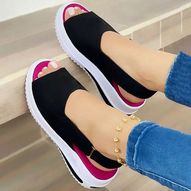 Back to school outfit lovevop  Fashion Shoes Women Platform Sandals Stretch Fabric Summer Women's Shoes Comfort Walking Ladies Sandalias Female Casual Footwear