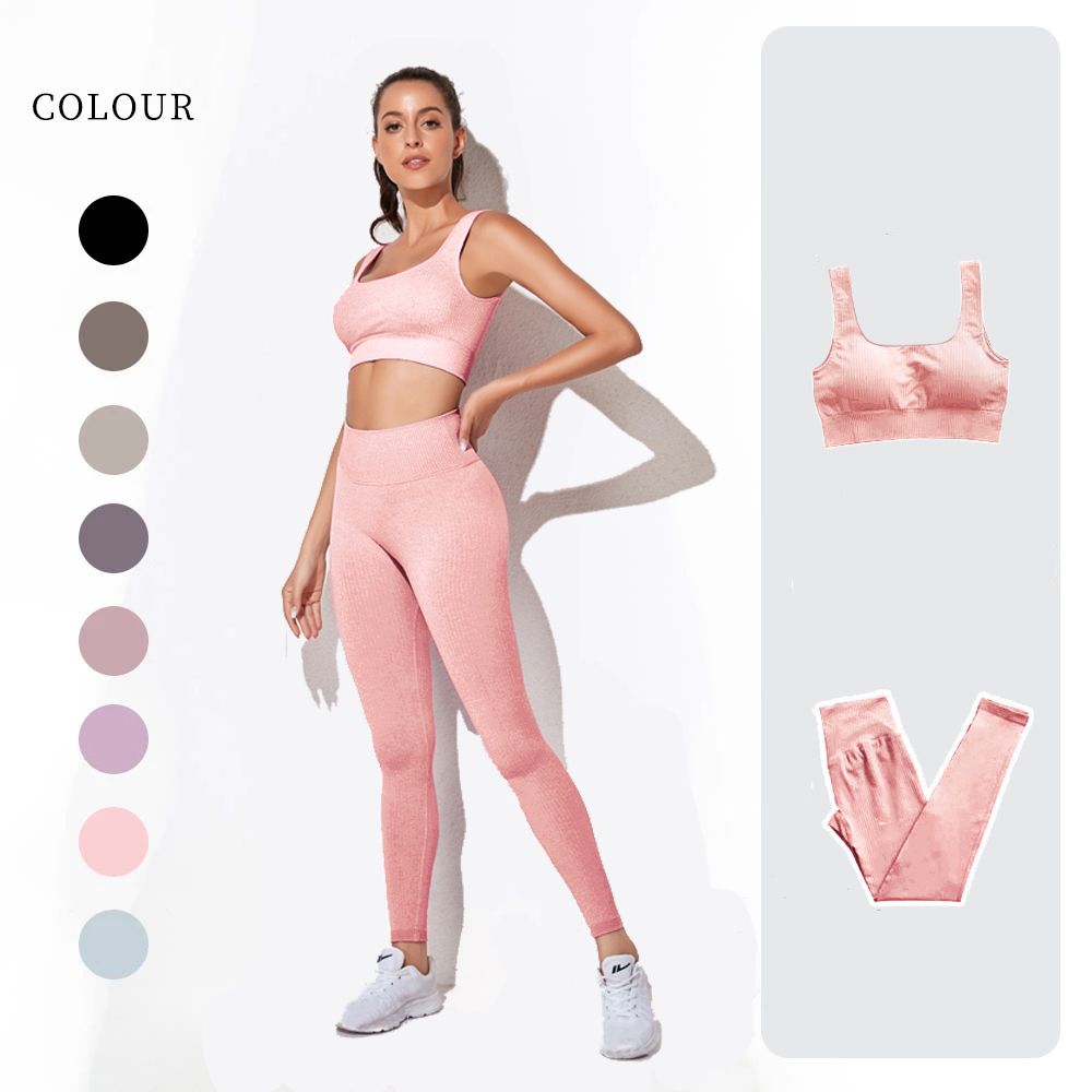 lovevop Women's Sportswear Yoga Set Workout Clothes Athletic Wear Sports Gym Legging Seamless Fitness Bra Crop Top Long Sleeve Yoga Suit